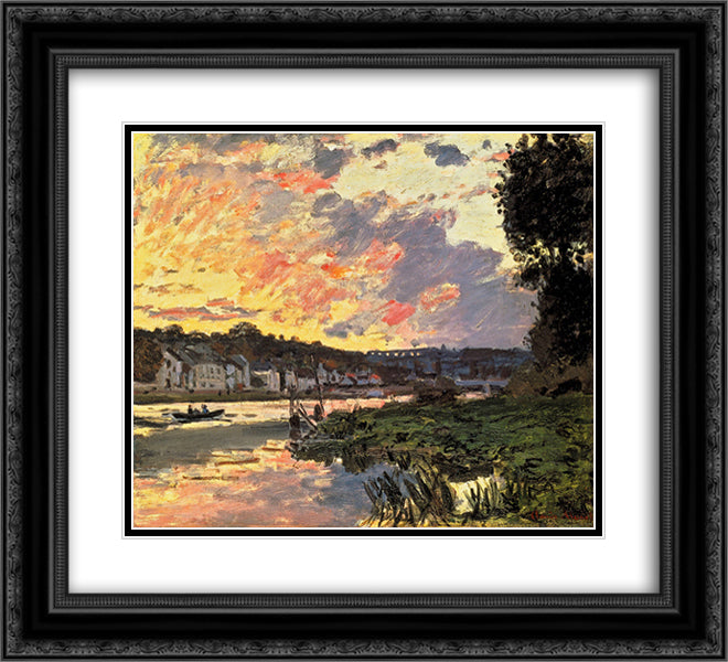 The Seine at Bougival in the Evening 22x20 Black Ornate Wood Framed Art Print Poster with Double Matting by Monet, Claude