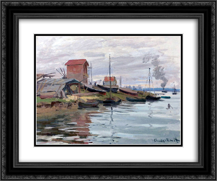 The Seine at Petit-Gennevilliers 24x20 Black Ornate Wood Framed Art Print Poster with Double Matting by Monet, Claude