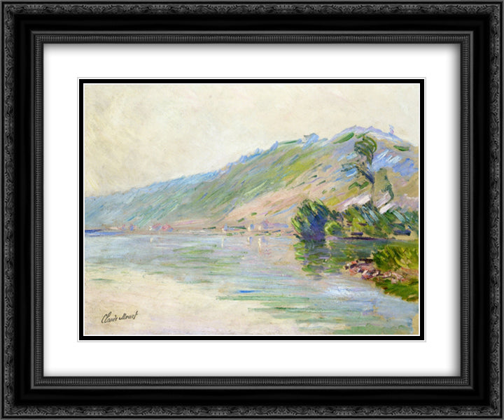 The Seine at Port-Villes, Clear Weather 24x20 Black Ornate Wood Framed Art Print Poster with Double Matting by Monet, Claude