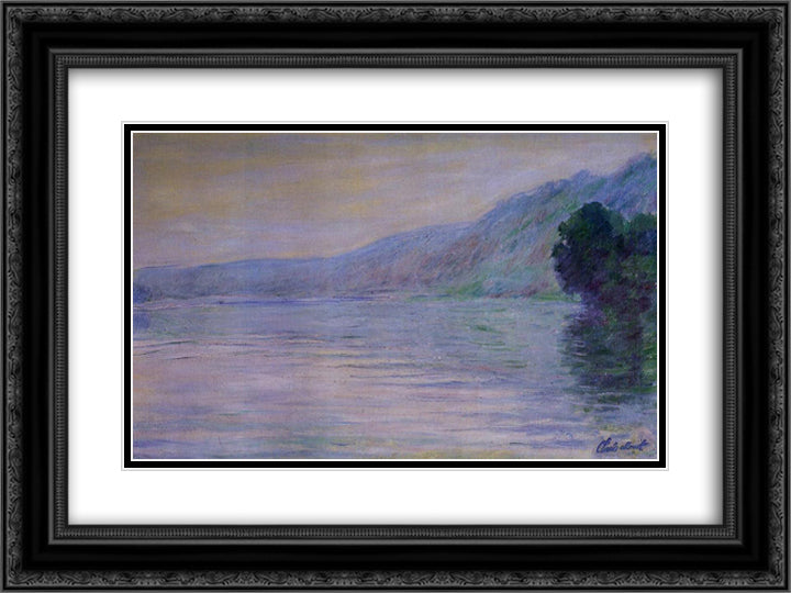 The Seine at Port-Villez, Blue Effect 24x18 Black Ornate Wood Framed Art Print Poster with Double Matting by Monet, Claude