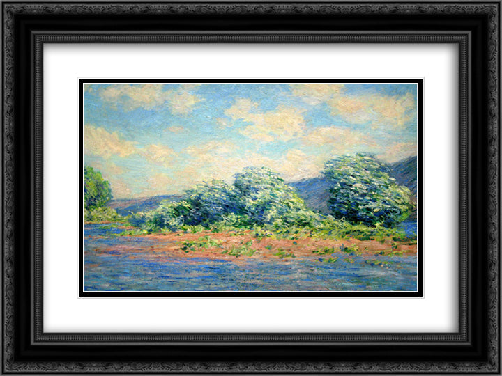 The Seine at Port-Villez 24x18 Black Ornate Wood Framed Art Print Poster with Double Matting by Monet, Claude