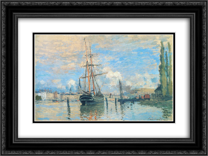 The Seine at Rouen 24x18 Black Ornate Wood Framed Art Print Poster with Double Matting by Monet, Claude