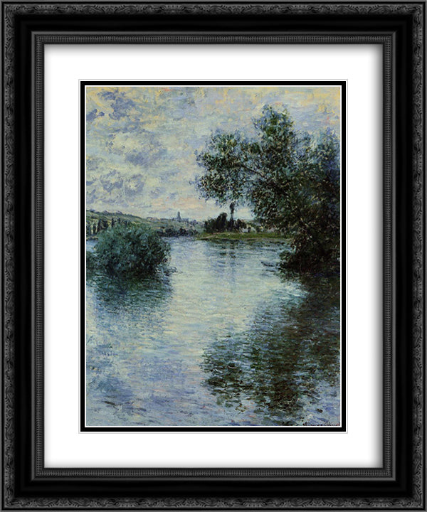 The Seine at Vetheuil 20x24 Black Ornate Wood Framed Art Print Poster with Double Matting by Monet, Claude