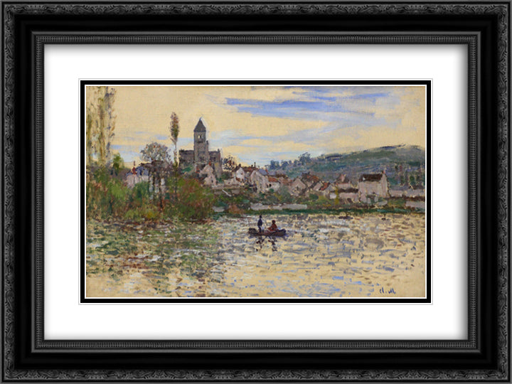 The Seine at Vetheuil 24x18 Black Ornate Wood Framed Art Print Poster with Double Matting by Monet, Claude