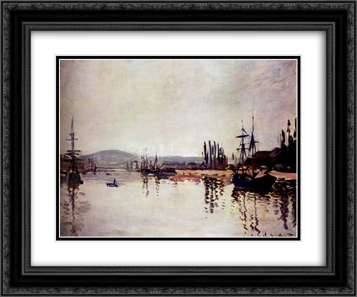 The Seine Below Rouen 24x20 Black Ornate Wood Framed Art Print Poster with Double Matting by Monet, Claude