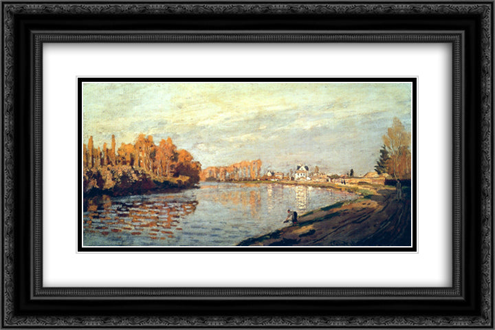 The Seine near Bougival 24x16 Black Ornate Wood Framed Art Print Poster with Double Matting by Monet, Claude