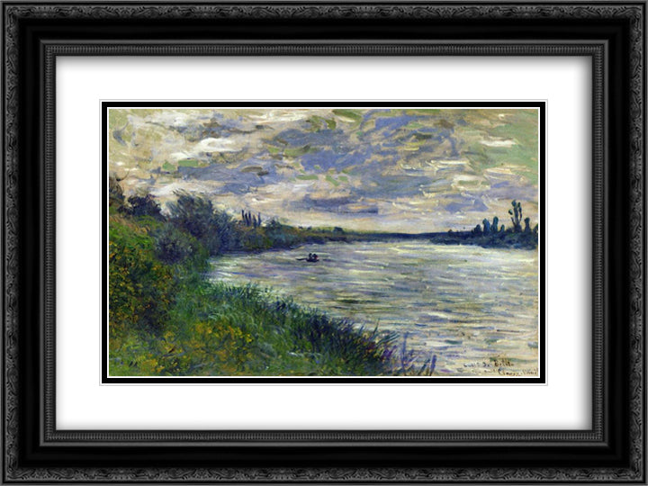 The Seine near Vetheuil, Stormy Weather 24x18 Black Ornate Wood Framed Art Print Poster with Double Matting by Monet, Claude