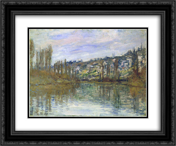 The Seine near Vetheuil 24x20 Black Ornate Wood Framed Art Print Poster with Double Matting by Monet, Claude