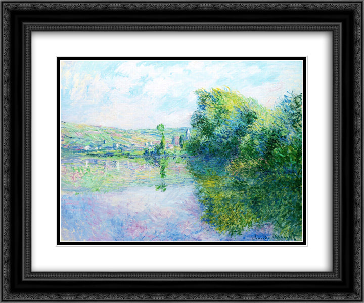 The Siene at Vetheuil 24x20 Black Ornate Wood Framed Art Print Poster with Double Matting by Monet, Claude