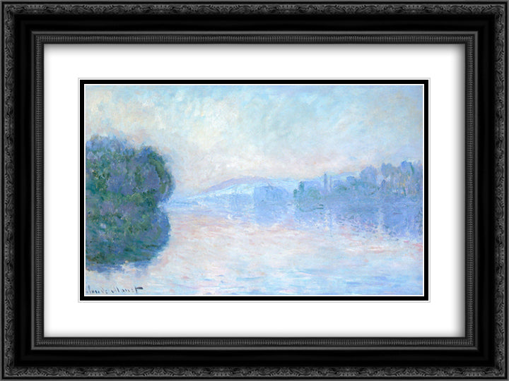 The Siene near Vernon 24x18 Black Ornate Wood Framed Art Print Poster with Double Matting by Monet, Claude