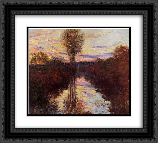The Small Arm of the Seine at Mosseaux, Evening 22x20 Black Ornate Wood Framed Art Print Poster with Double Matting by Monet, Claude