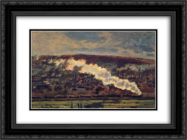 The Train 24x18 Black Ornate Wood Framed Art Print Poster with Double Matting by Monet, Claude
