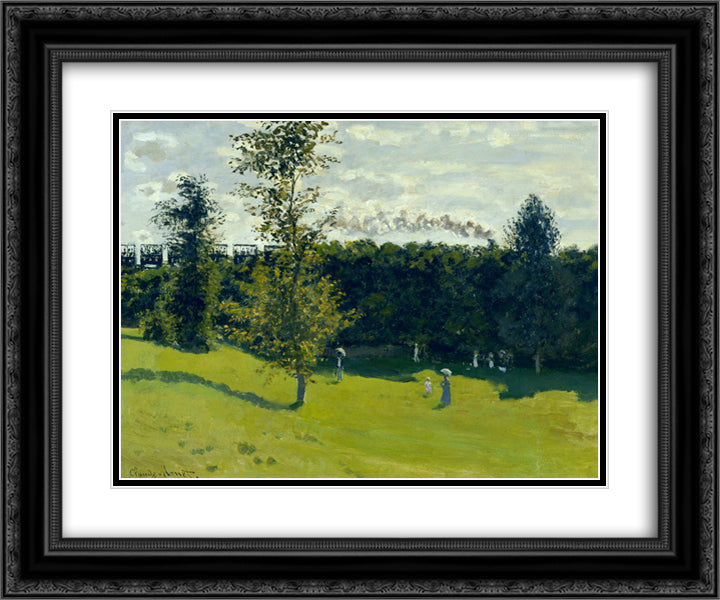 The Train in the Country 24x20 Black Ornate Wood Framed Art Print Poster with Double Matting by Monet, Claude