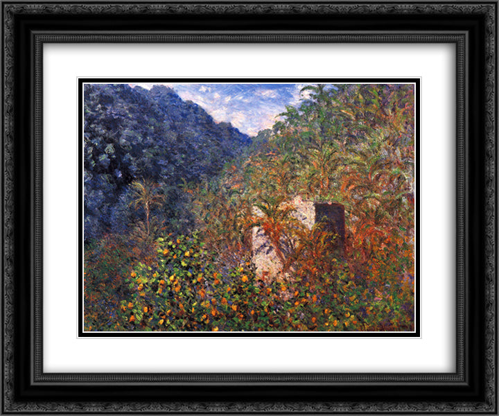 The Valley of Sasso, Blue Effect 24x20 Black Ornate Wood Framed Art Print Poster with Double Matting by Monet, Claude