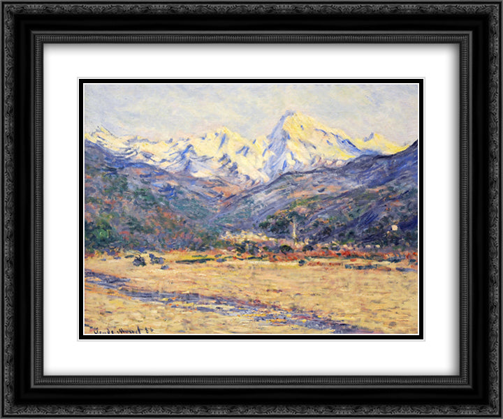 The Valley of the Nervia 24x20 Black Ornate Wood Framed Art Print Poster with Double Matting by Monet, Claude