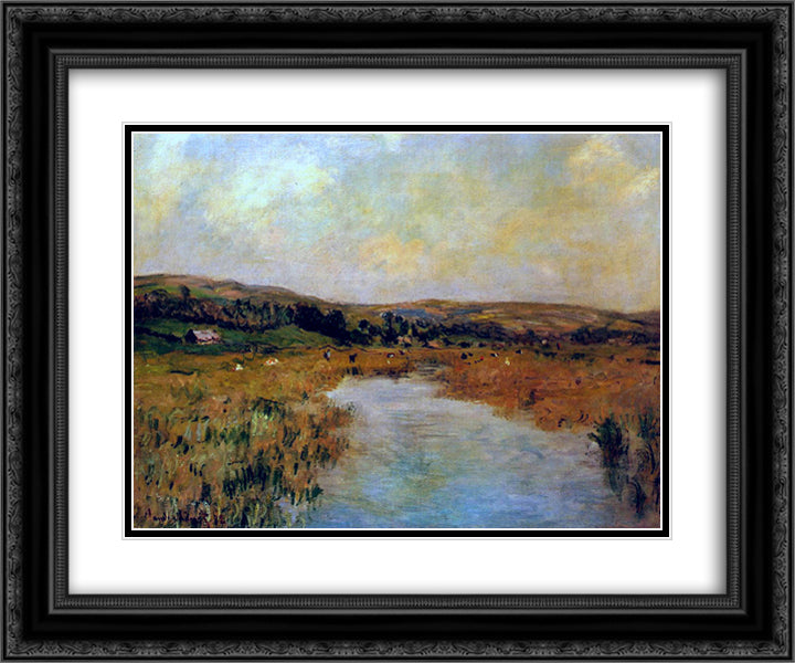 The Valley of the Scie at Pouville 24x20 Black Ornate Wood Framed Art Print Poster with Double Matting by Monet, Claude