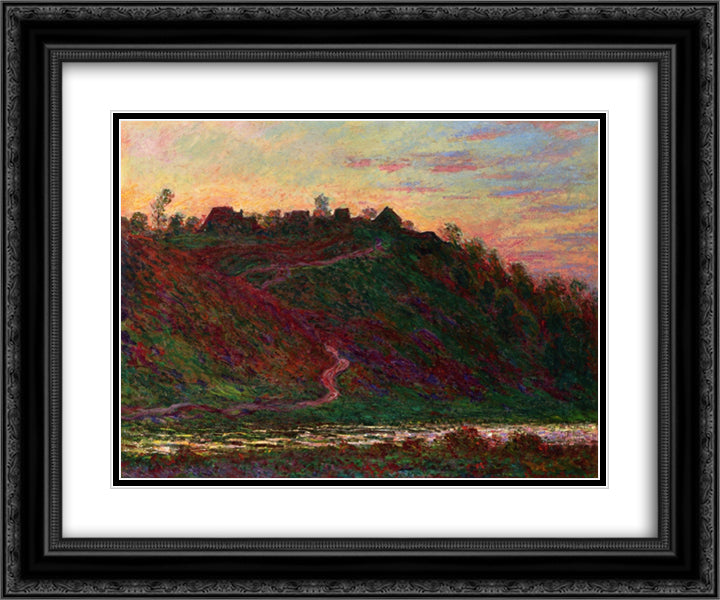 The Village of La Roche-Blond, Sunset 24x20 Black Ornate Wood Framed Art Print Poster with Double Matting by Monet, Claude