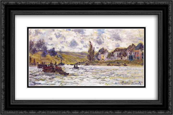 The Village of Lavacourt 24x16 Black Ornate Wood Framed Art Print Poster with Double Matting by Monet, Claude