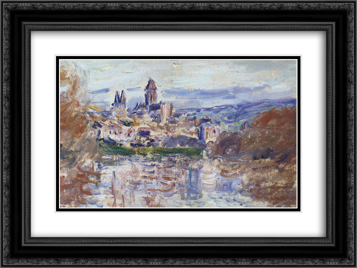 The Village of Vetheuil 24x18 Black Ornate Wood Framed Art Print Poster with Double Matting by Monet, Claude