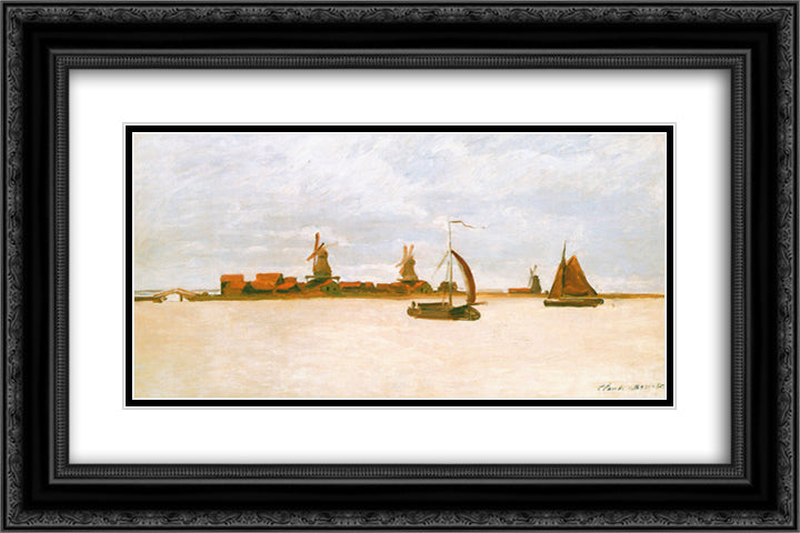 The Voorzaan 24x16 Black Ornate Wood Framed Art Print Poster with Double Matting by Monet, Claude