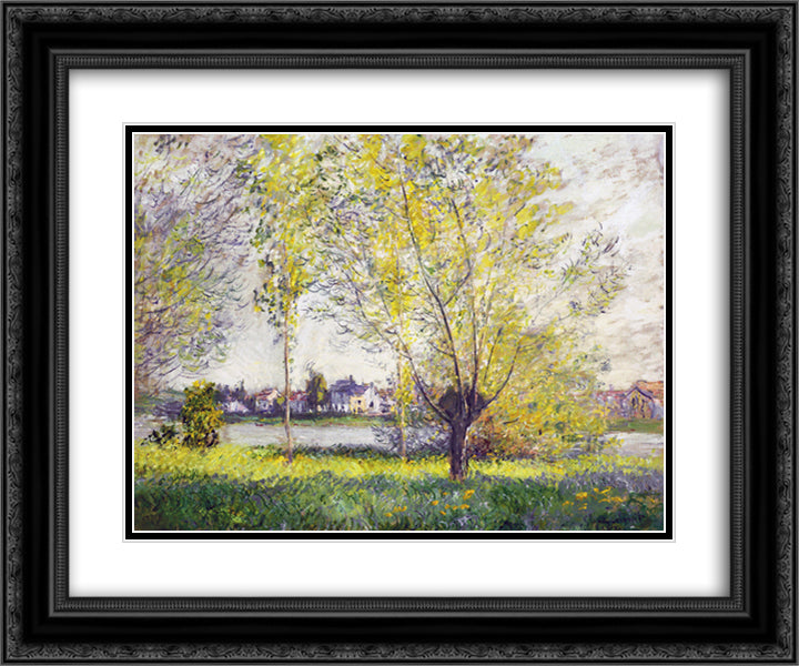 The Willows 24x20 Black Ornate Wood Framed Art Print Poster with Double Matting by Monet, Claude
