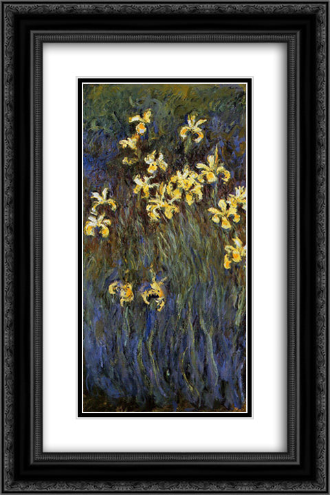 The Yellow Irises 16x24 Black Ornate Wood Framed Art Print Poster with Double Matting by Monet, Claude