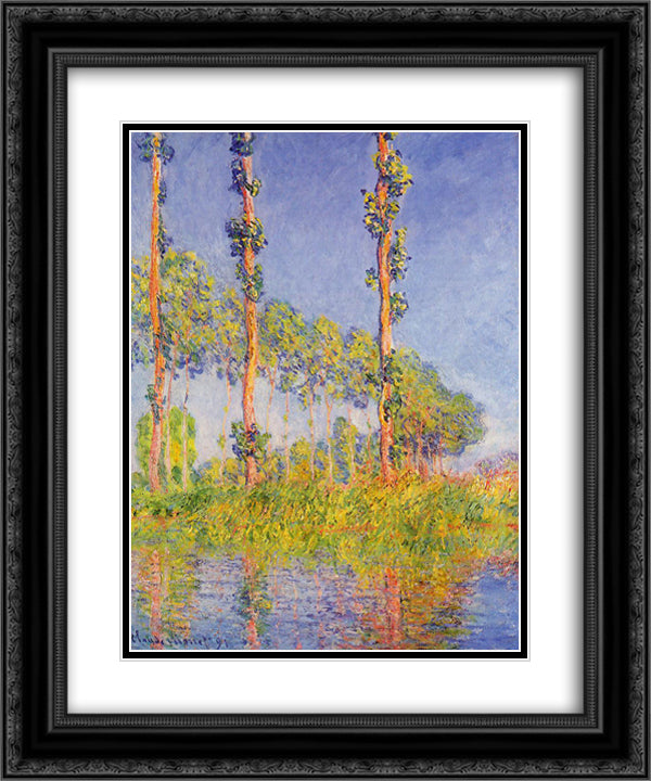 Three Trees, Autumn Effect 20x24 Black Ornate Wood Framed Art Print Poster with Double Matting by Monet, Claude