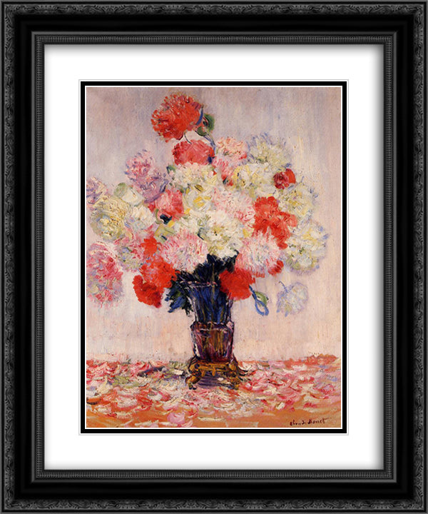 Vase of Peonies 20x24 Black Ornate Wood Framed Art Print Poster with Double Matting by Monet, Claude