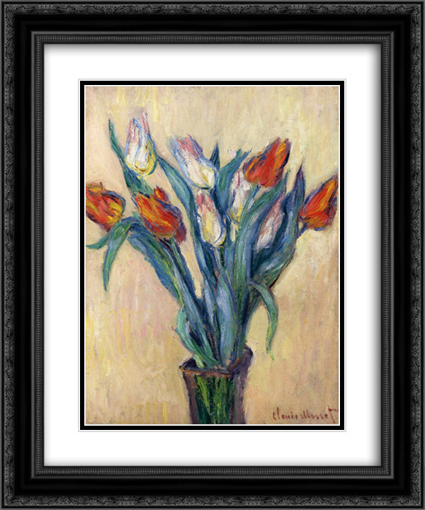 Vase of Tulips 20x24 Black Ornate Wood Framed Art Print Poster with Double Matting by Monet, Claude