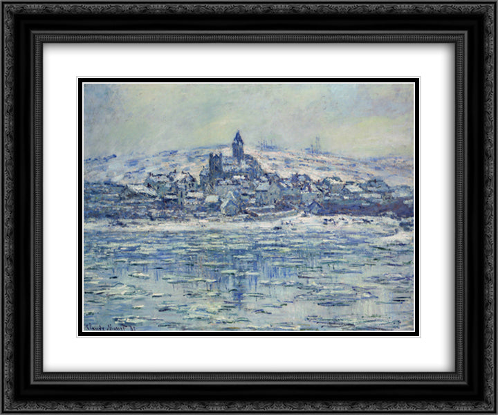 Vetheuil, Ice Floes 24x20 Black Ornate Wood Framed Art Print Poster with Double Matting by Monet, Claude