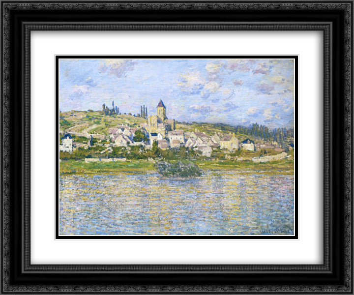 Vetheuil 24x20 Black Ornate Wood Framed Art Print Poster with Double Matting by Monet, Claude