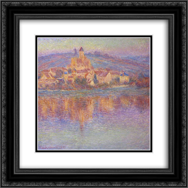 Vetheuil at Sunset 20x20 Black Ornate Wood Framed Art Print Poster with Double Matting by Monet, Claude