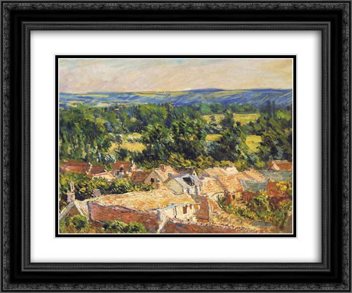 View on village of Giverny 24x20 Black Ornate Wood Framed Art Print Poster with Double Matting by Monet, Claude