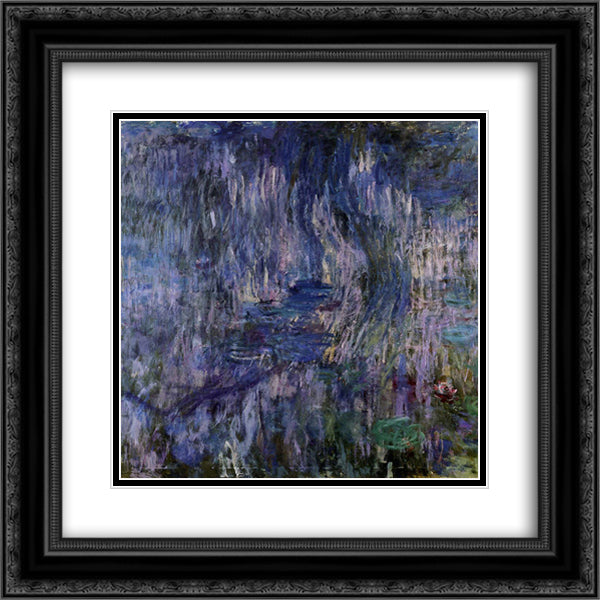 Water Lilies, Reflection of a Weeping Willows 20x20 Black Ornate Wood Framed Art Print Poster with Double Matting by Monet, Claude