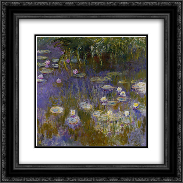 Water Lilies, Yellow and Lilac 20x20 Black Ornate Wood Framed Art Print Poster with Double Matting by Monet, Claude