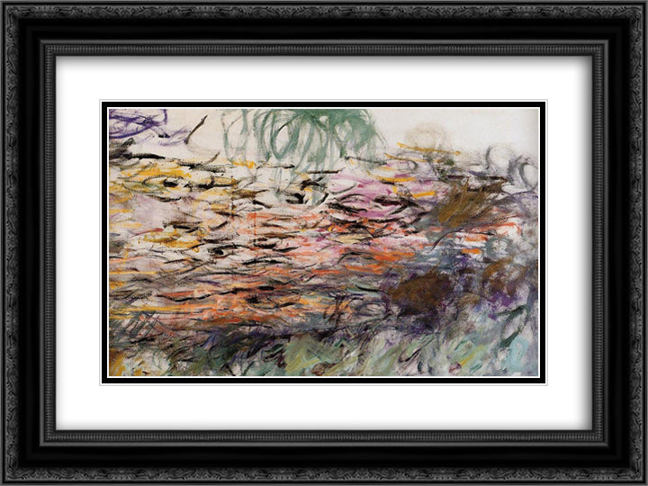 Water Lilies (right half) 24x18 Black Ornate Wood Framed Art Print Poster with Double Matting by Monet, Claude