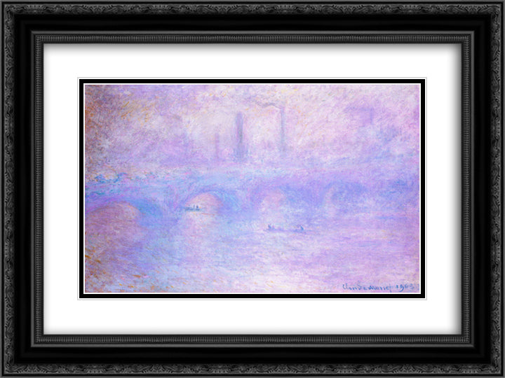 Waterloo Bridge, Fog 24x18 Black Ornate Wood Framed Art Print Poster with Double Matting by Monet, Claude