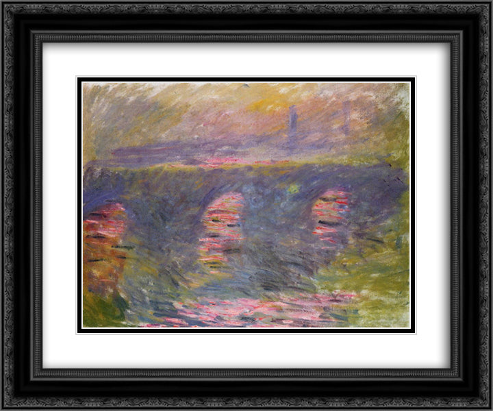Waterloo Bridge 24x20 Black Ornate Wood Framed Art Print Poster with Double Matting by Monet, Claude