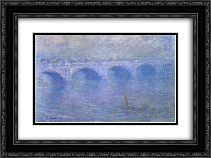 Waterloo Bridge in the Fog 24x18 Black Ornate Wood Framed Art Print Poster with Double Matting by Monet, Claude