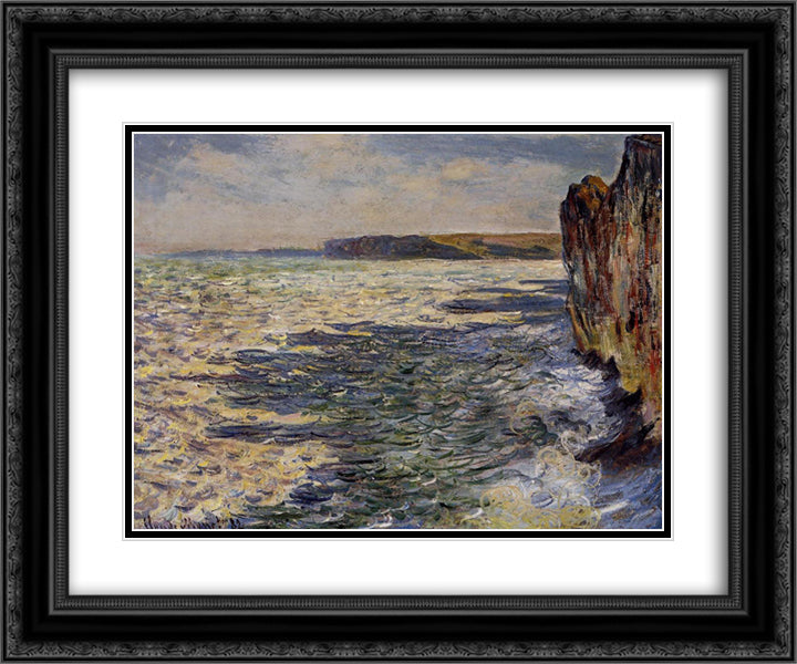 Waves and Rocks at Pourville 24x20 Black Ornate Wood Framed Art Print Poster with Double Matting by Monet, Claude