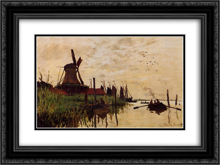 Windmill at Zaandam 24x18 Black Ornate Wood Framed Art Print Poster with Double Matting by Monet, Claude