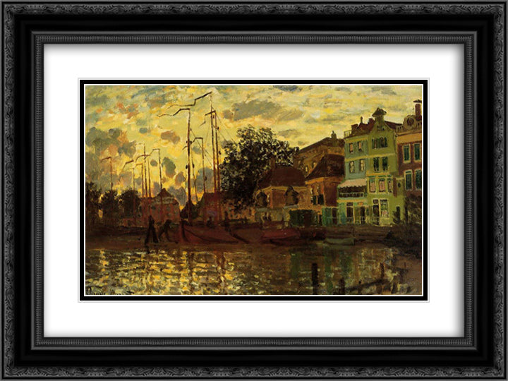 Zaandam, The Dike, Evening 24x18 Black Ornate Wood Framed Art Print Poster with Double Matting by Monet, Claude