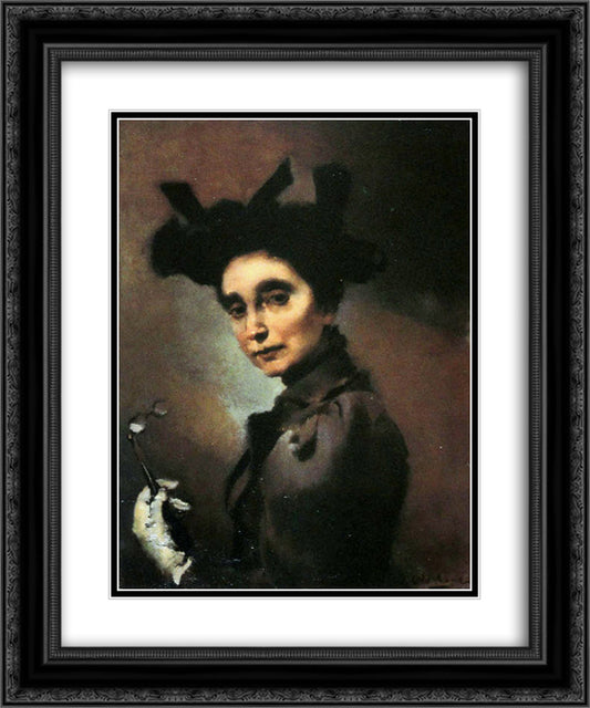 Mulher com Luneta 20x24 Black Ornate Wood Framed Art Print Poster with Double Matting by Bordalo Pinheiro, Columbano