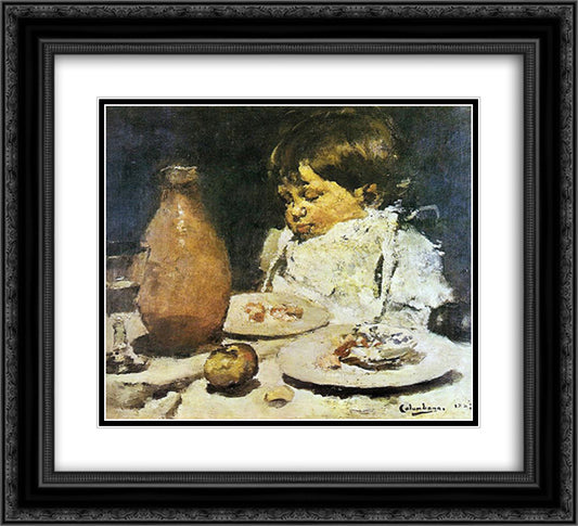 Refeico interrompida 22x20 Black Ornate Wood Framed Art Print Poster with Double Matting by Bordalo Pinheiro, Columbano