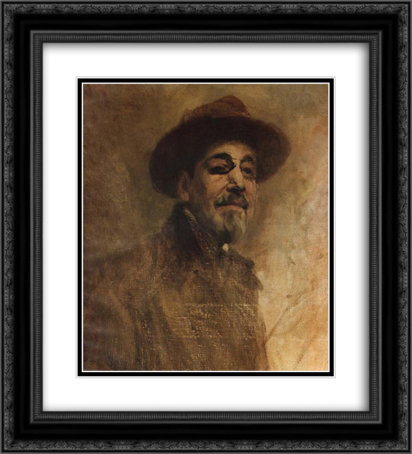 Self-portrait 20x22 Black Ornate Wood Framed Art Print Poster with Double Matting by Bordalo Pinheiro, Columbano