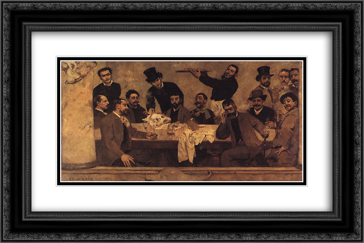 The Lion's Group 24x16 Black Ornate Wood Framed Art Print Poster with Double Matting by Bordalo Pinheiro, Columbano