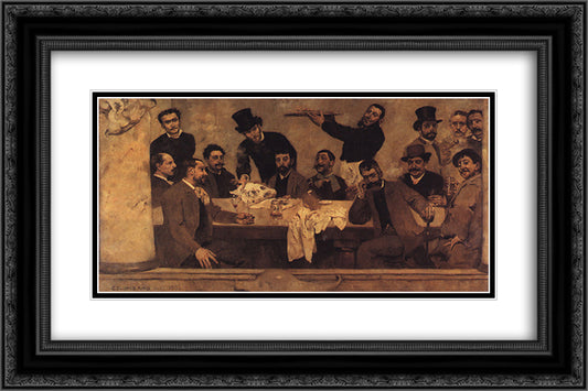 The Lion's Group 24x16 Black Ornate Wood Framed Art Print Poster with Double Matting by Bordalo Pinheiro, Columbano