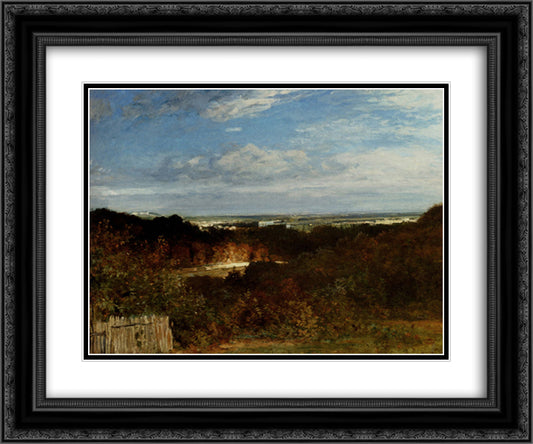 A View Towards The Seine From Suresnes 24x20 Black Ornate Wood Framed Art Print Poster with Double Matting by Troyon, Constant