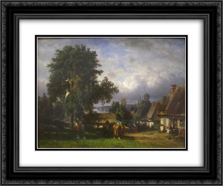 Apple Harvest in Normandy 24x20 Black Ornate Wood Framed Art Print Poster with Double Matting by Troyon, Constant