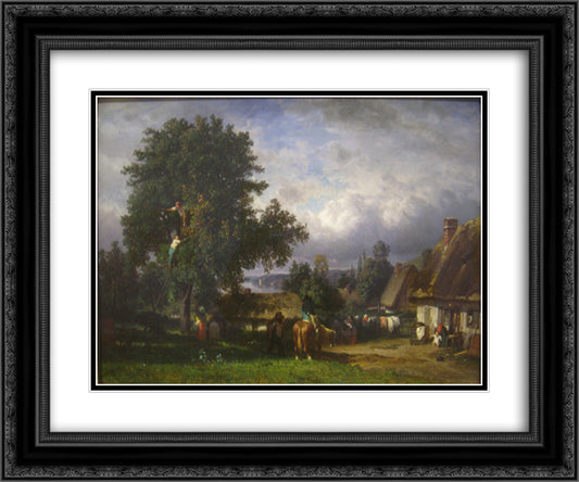 Apple Harvest in Normandy 24x20 Black Ornate Wood Framed Art Print Poster with Double Matting by Troyon, Constant